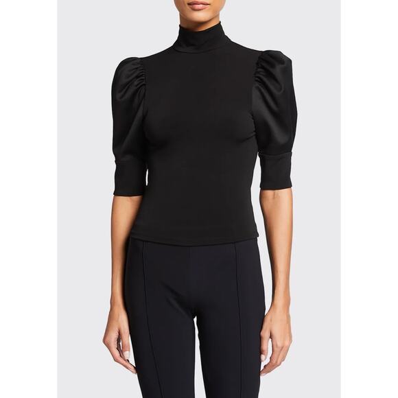 Ann Taylor Black‎ Mock Neck Knit Top Puff Short Sleeves - Size L - Picture 1 of 7